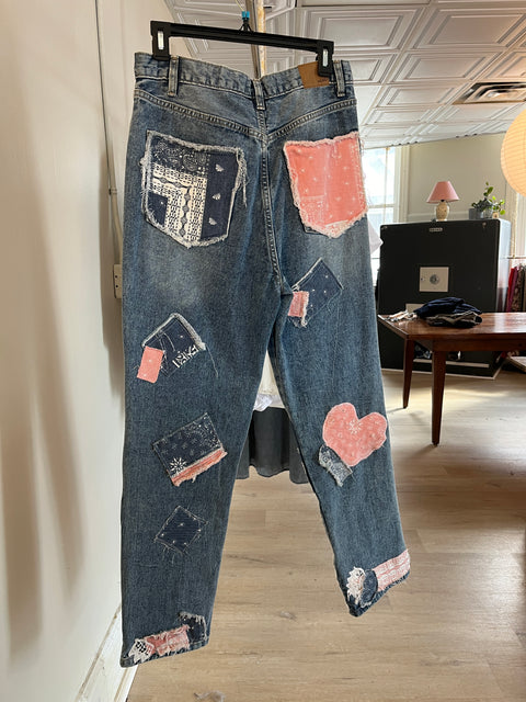 Patch Work Pink and Denim Reworked Jeans - Imagine That