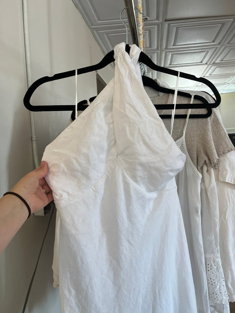 White Linen Halter Dress Dissh
