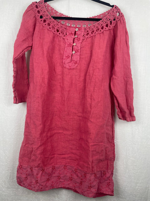 Pink Linen Dress with Lace