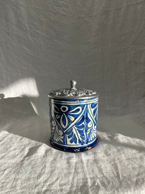 Blue White and Silver Container