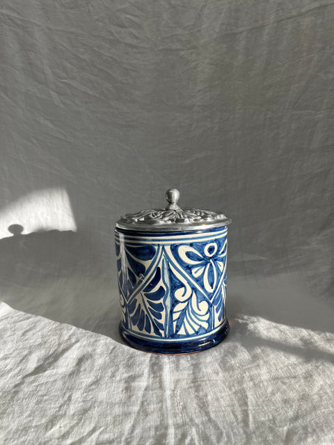Blue White and Silver Container